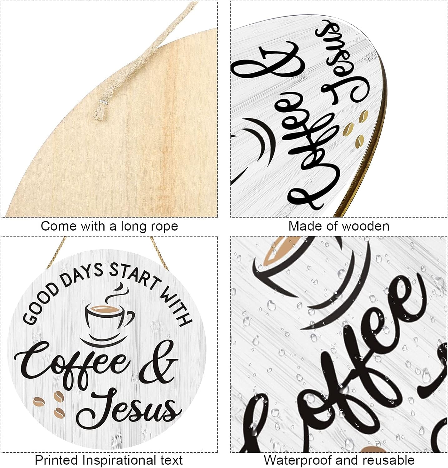 Blulu Coffee Bar Decor: Cafe Accessories Featuring "Good Days Start with Jesus" Sign, 12" x 12" (White)